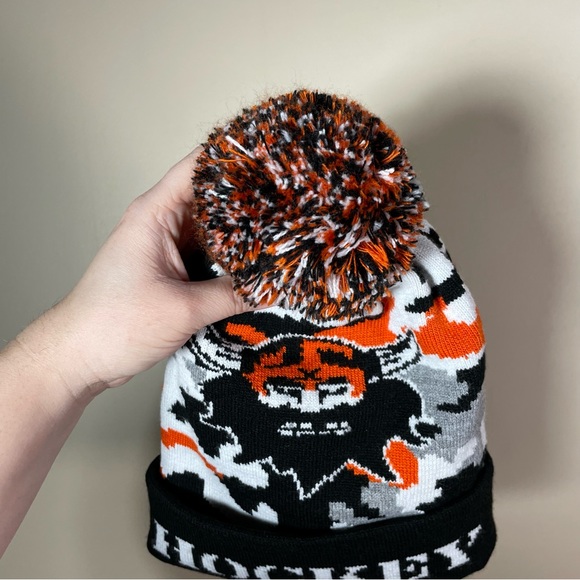 Vikings Hockey Club Knit Orange Black Pom Beanie - Picture 3 of 5